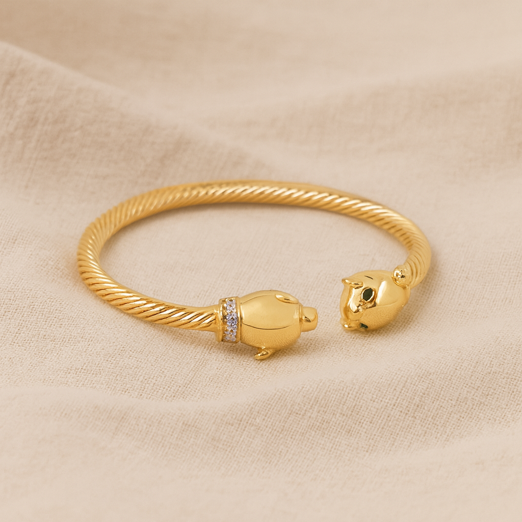 Panther Head Gold Open Cuff Bracelet
