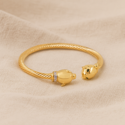 Panther Head Gold Open Cuff Bracelet