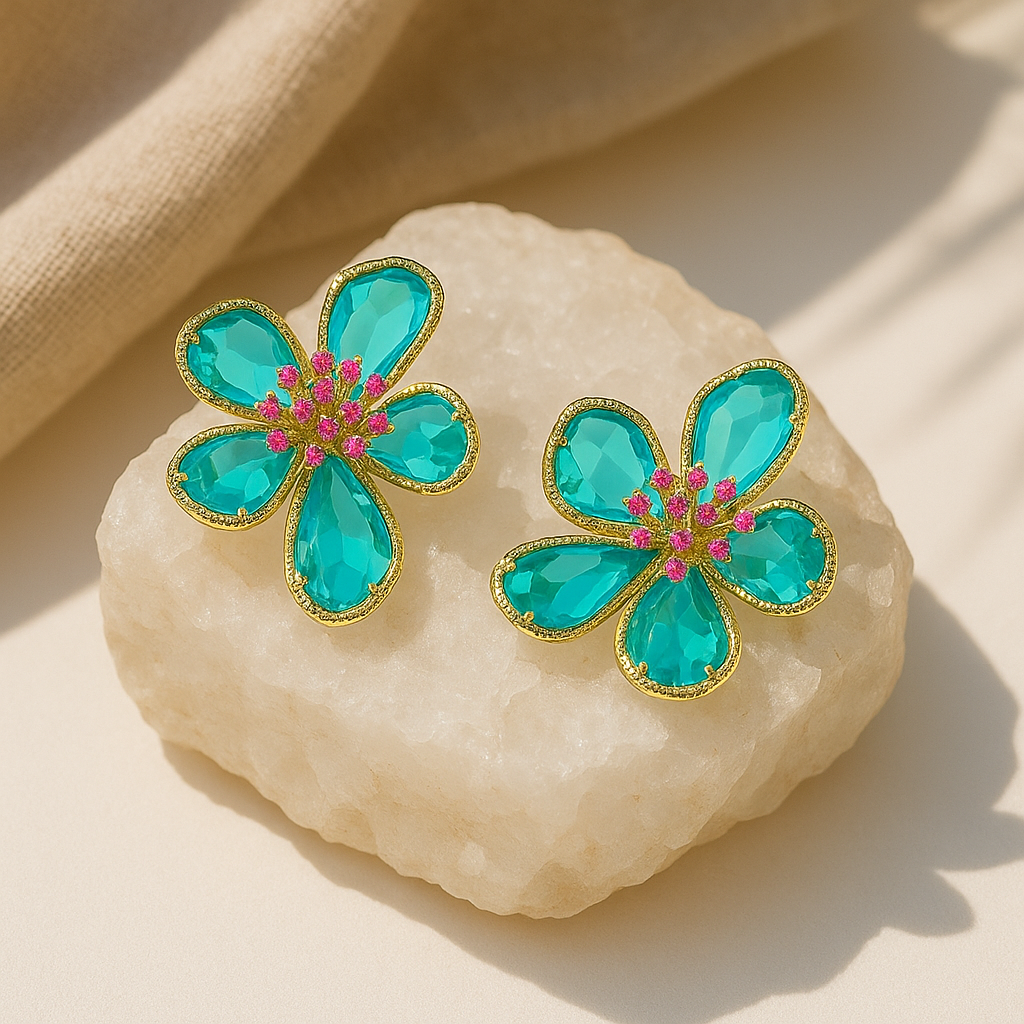 Aanura Turquoise Blossom Crystal Earring