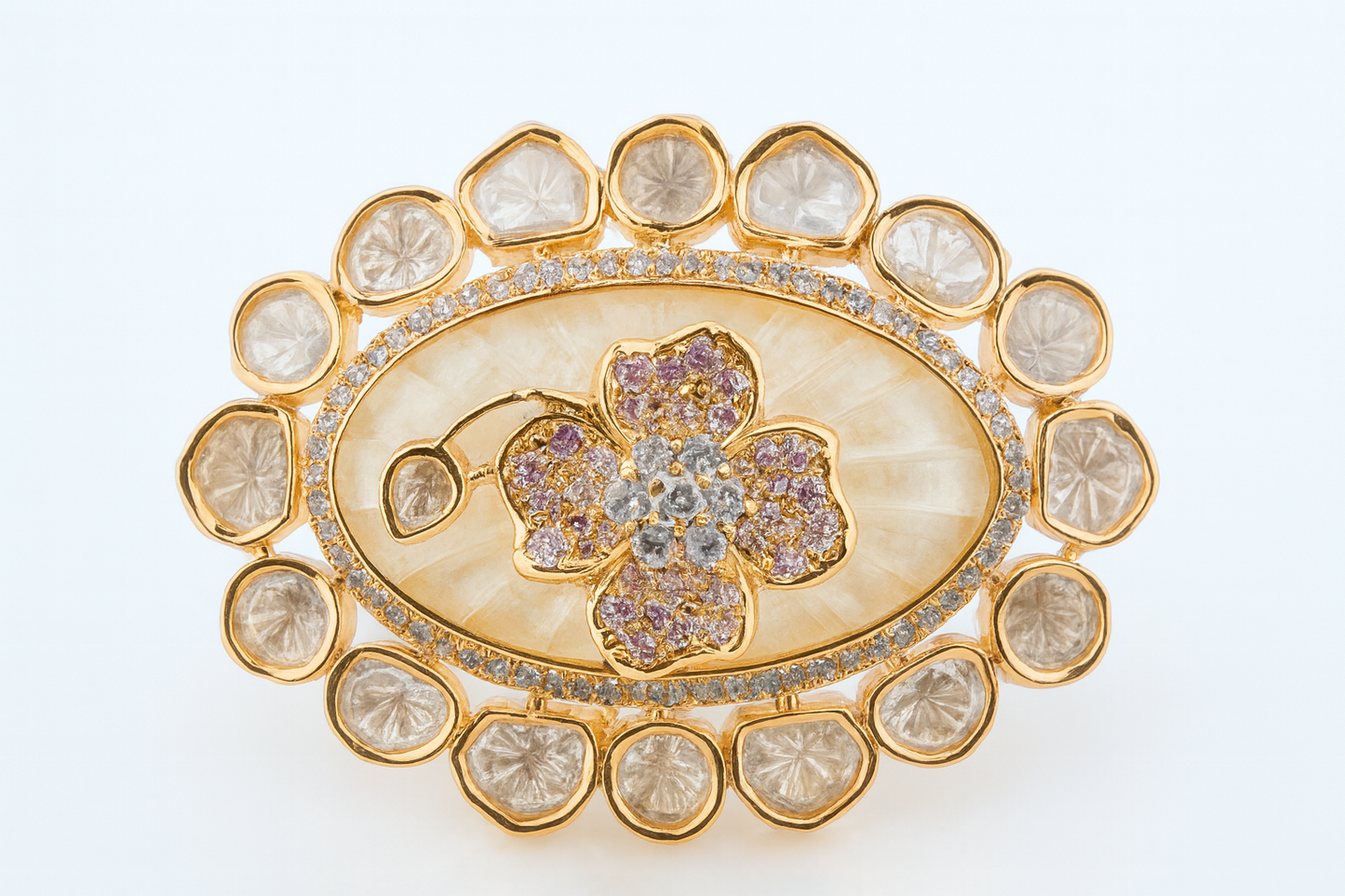 Aanura Gold-Plated Floral Oval Ring with Stones