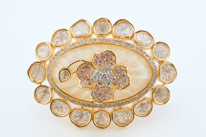 Aanura Gold-Plated Floral Oval Ring with Stones