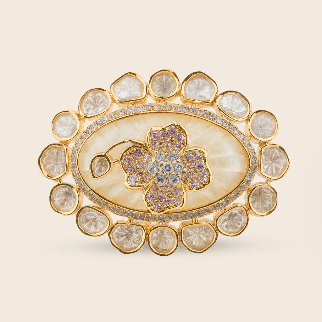 Aanura Gold-Plated Floral Oval Ring with Stones