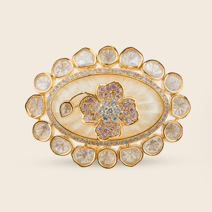 Aanura Gold-Plated Floral Oval Ring with Stones