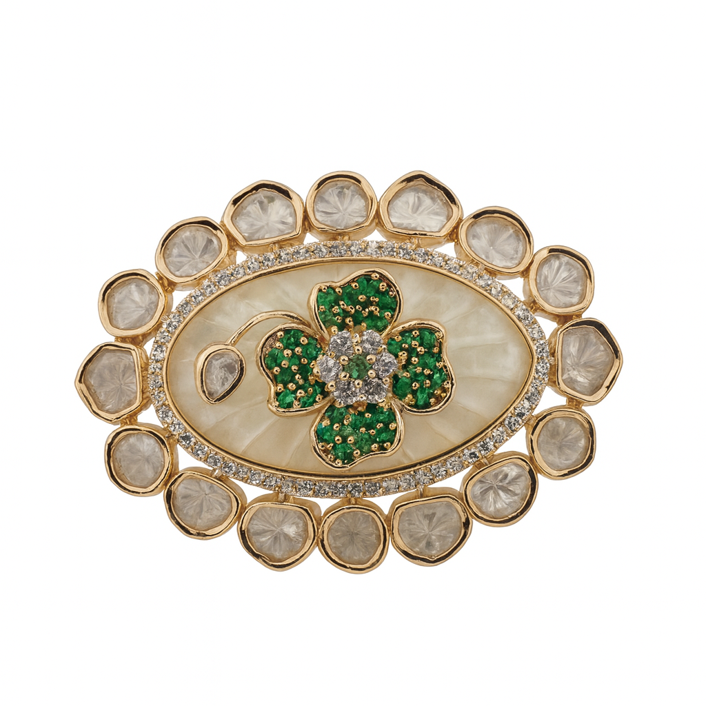 Aanura Gold-Plated Floral Oval Ring with Stones