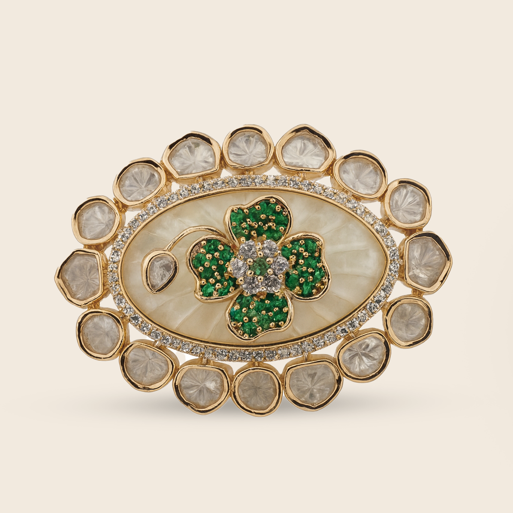 Aanura Gold-Plated Floral Oval Ring with Stones