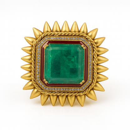 Aanura Gold-Plated Square Green Stone Statement Ring