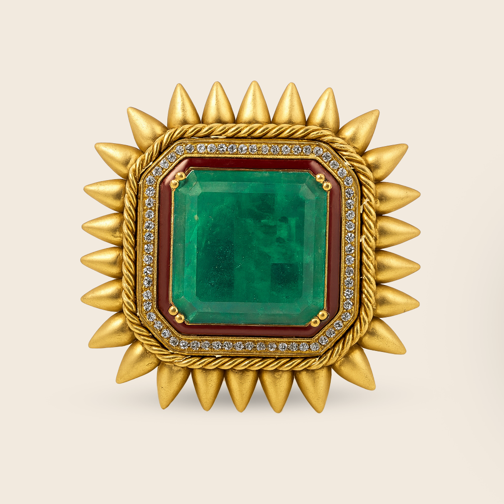 Aanura Gold-Plated Square Green Stone Statement Ring