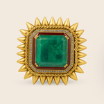Aanura Gold-Plated Square Green Stone Statement Ring