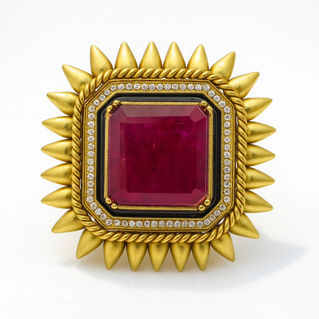 Aanura Gold-Plated Square Green Stone Statement Ring