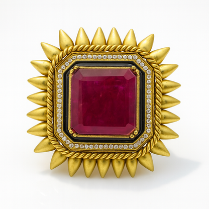 Aanura Gold-Plated Square Green Stone Statement Ring