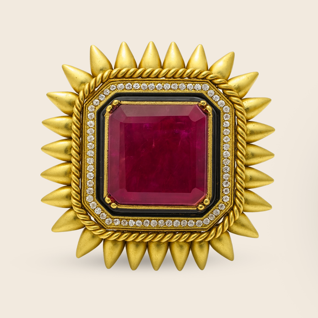 Aanura Gold-Plated Square Green Stone Statement Ring