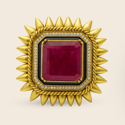 Aanura Gold-Plated Square Green Stone Statement Ring
