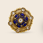 Aanura Gold-Plated Round Ruby & Green Floral Ring