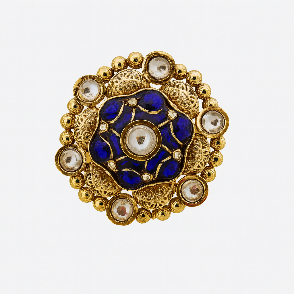 Aanura Gold-Plated Round Ruby & Green Floral Ring