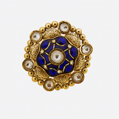 Aanura Gold-Plated Round Ruby & Green Floral Ring