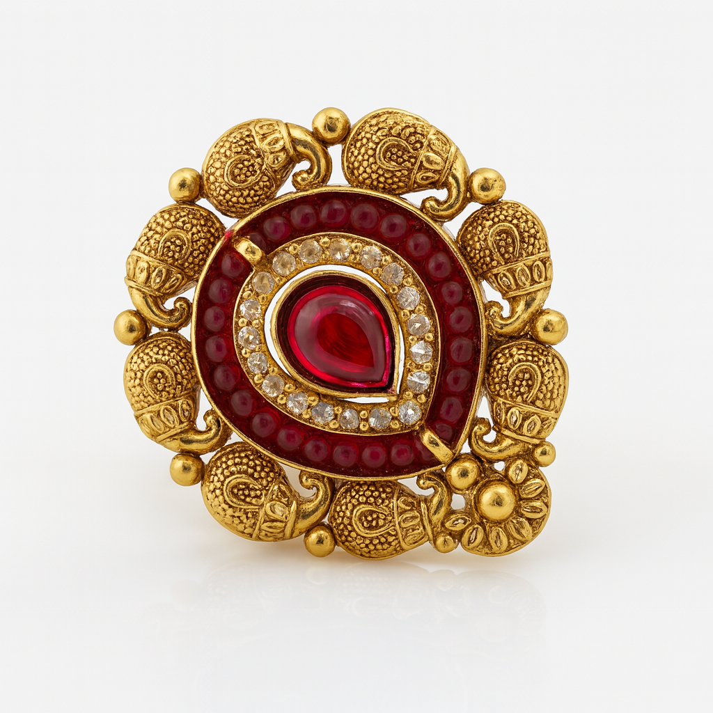 Aanura Gold-Plated Red Teardrop Heritage Ring