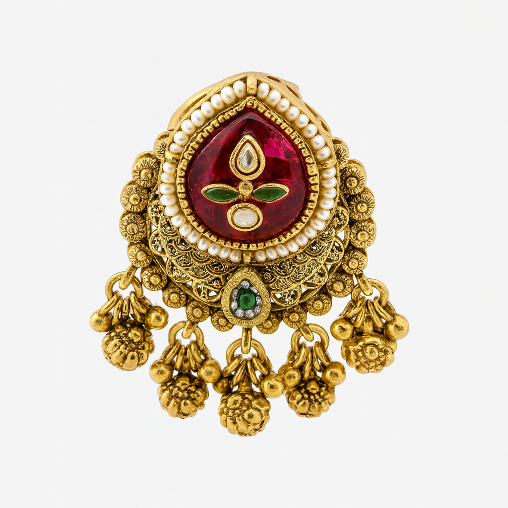 Aanura Gold-Plated Ruby Green Heritage Ring