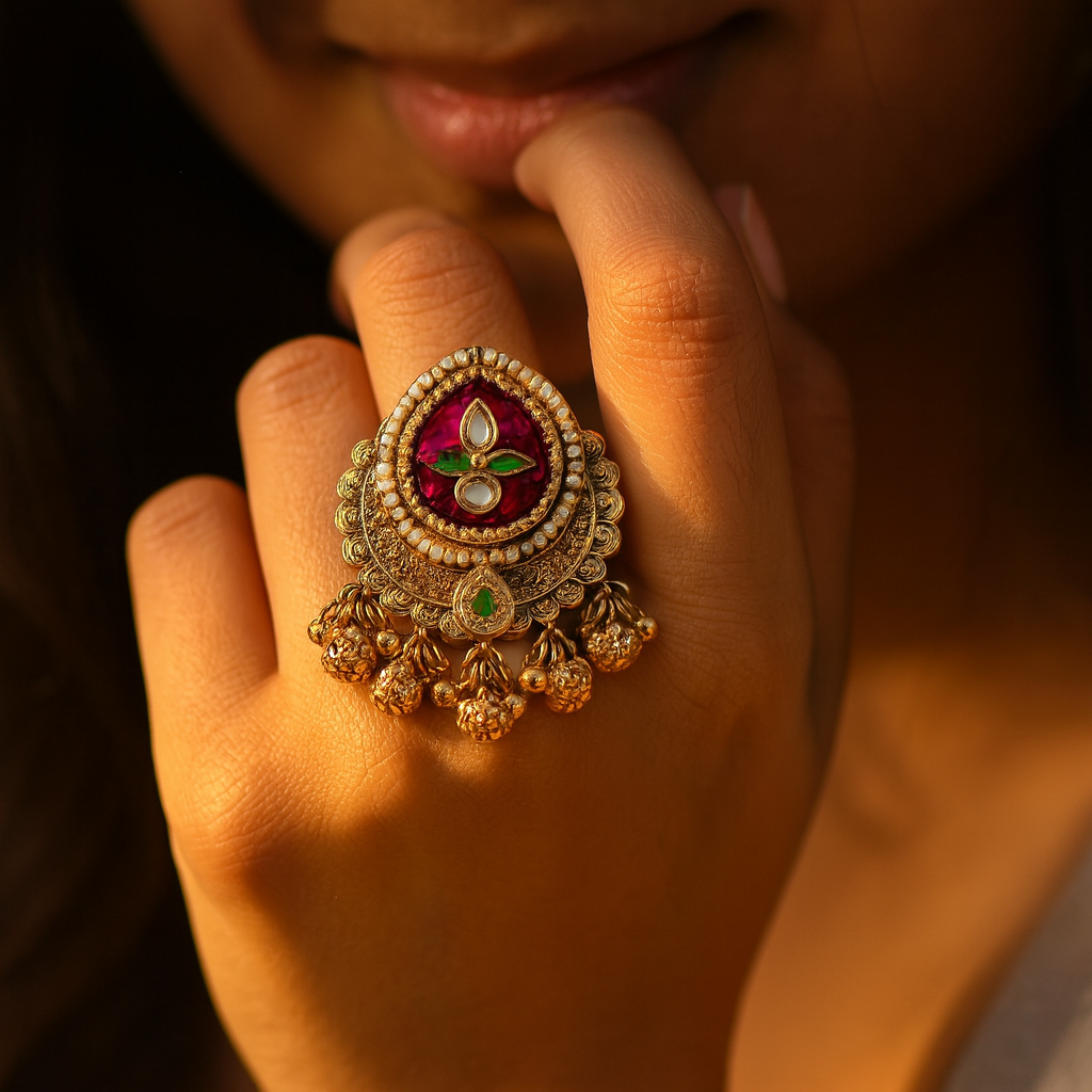 Aanura Gold-Plated Ruby Green Heritage Ring