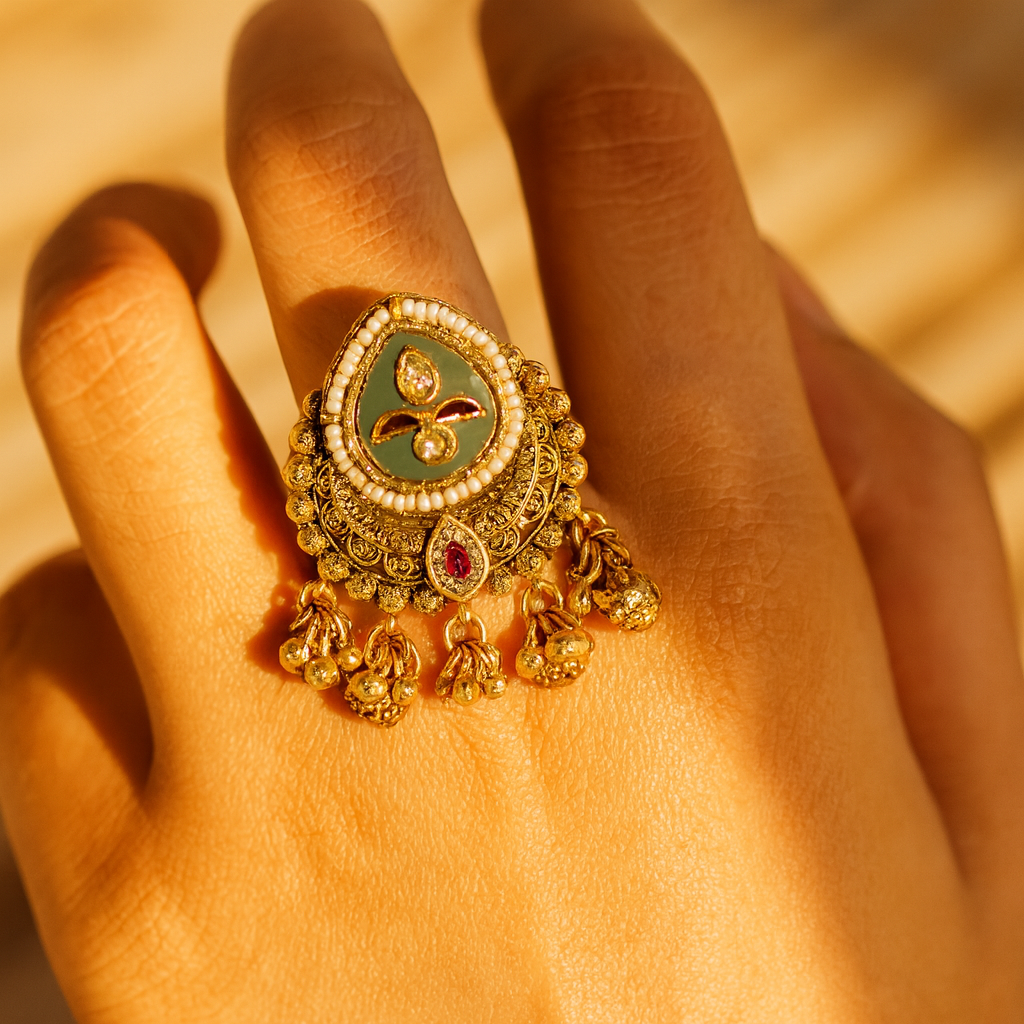 Aanura Gold-Plated Ruby Green Heritage Ring