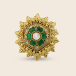 Aanura Gold-Plated Hexagon Green Floral Ring