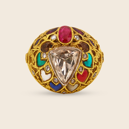 Aanura Gold-Plated Navratna Heritage Statement Ring