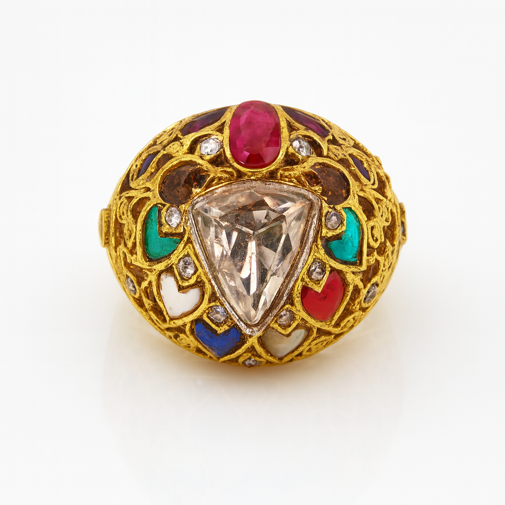 Aanura Gold-Plated Navratna Heritage Statement Ring