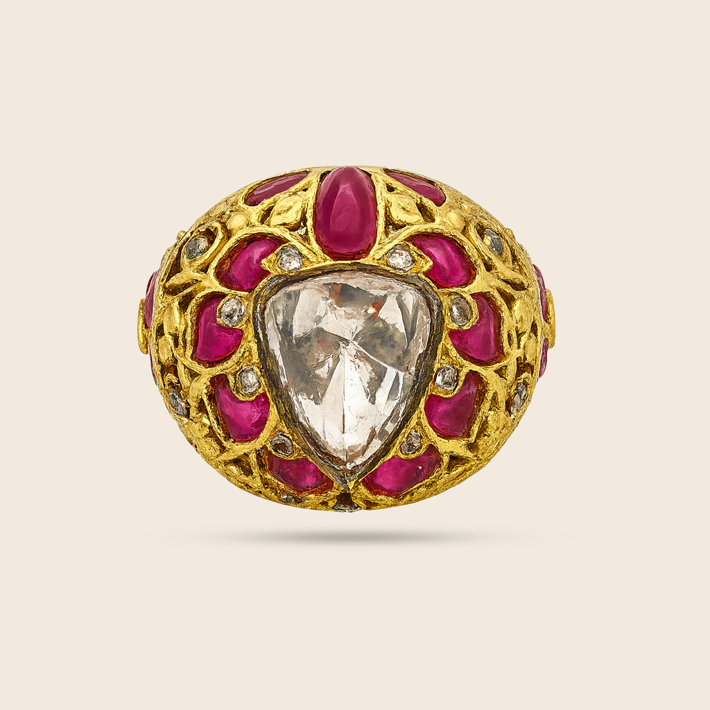 Aanura Gold-Plated Navratna Heritage Statement Ring