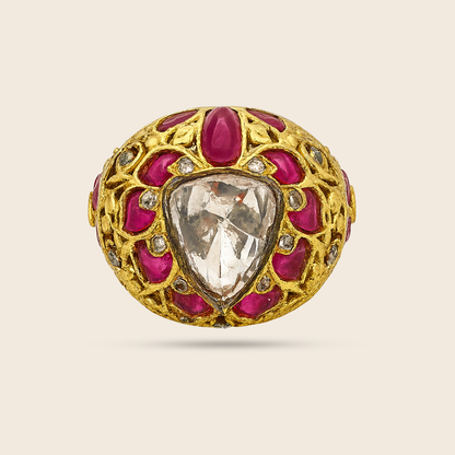 Aanura Gold-Plated Navratna Heritage Statement Ring