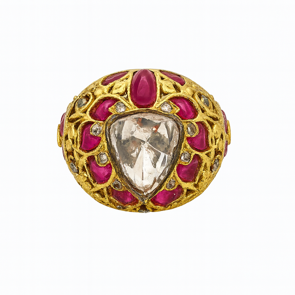 Aanura Gold-Plated Navratna Heritage Statement Ring