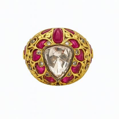 Aanura Gold-Plated Navratna Heritage Statement Ring