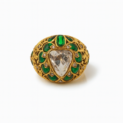 Aanura Gold-Plated Navratna Heritage Statement Ring