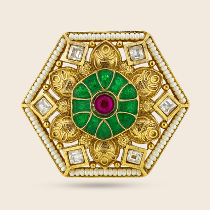 Aanura Gold-Plated Hexagon Green & Ruby Statement Ring