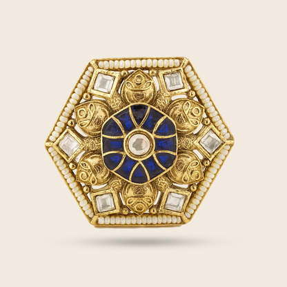 Aanura Gold-Plated Hexagon Green & Ruby Statement Ring