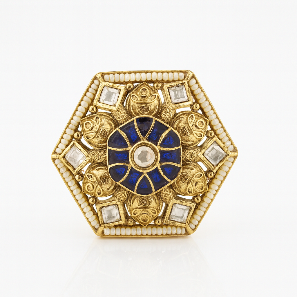 Aanura Gold-Plated Hexagon Green & Ruby Statement Ring