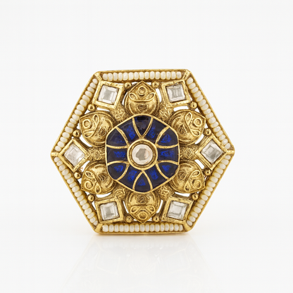 Aanura Gold-Plated Hexagon Green & Ruby Statement Ring