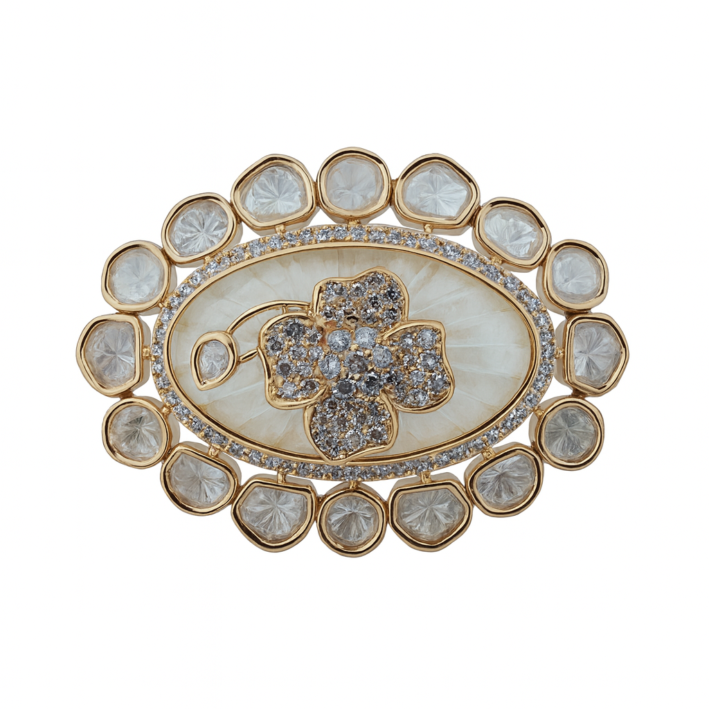 Aanura Gold-Plated Floral Oval Ring with Stones