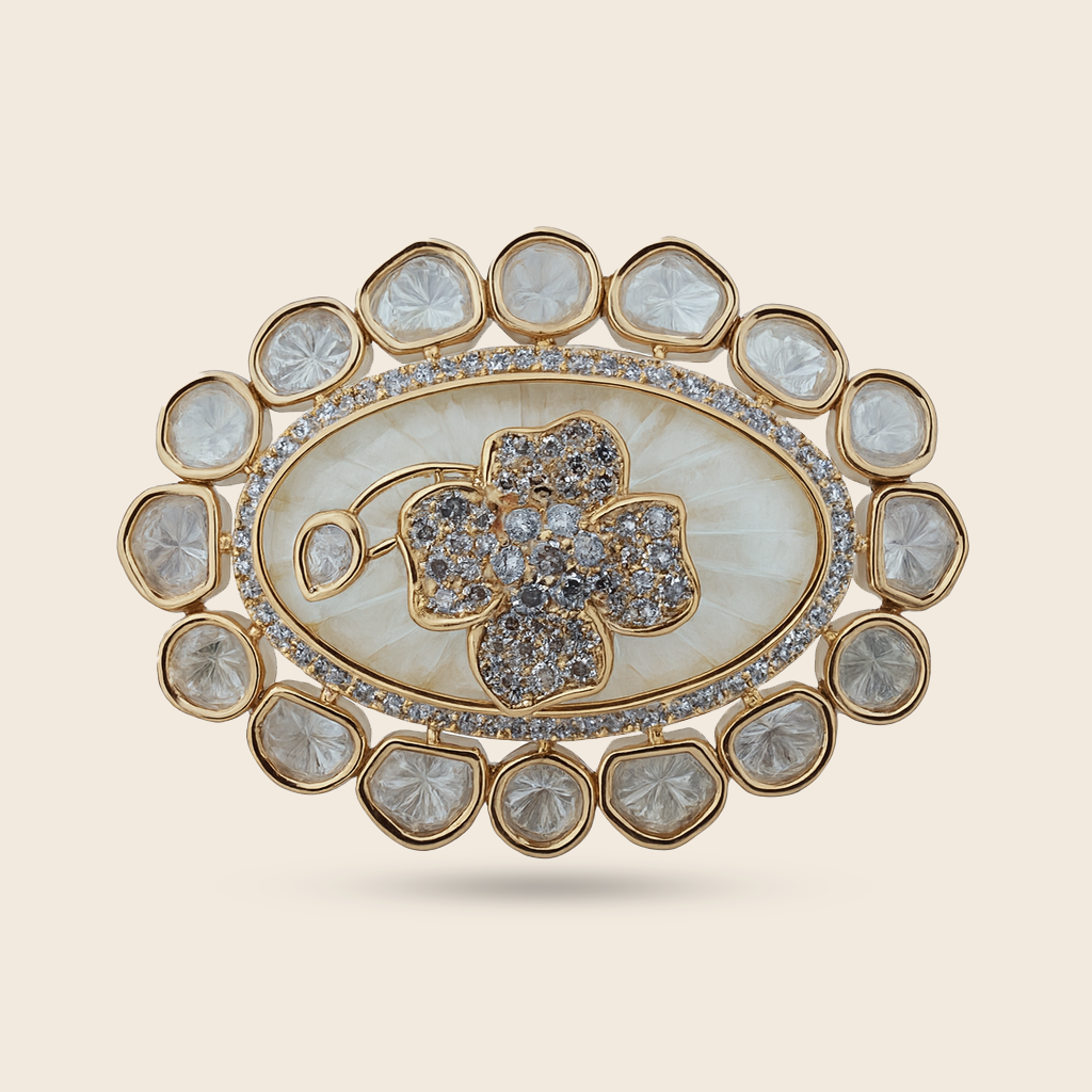 Aanura Gold-Plated Floral Oval Ring with Stones