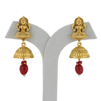 Aanura Temple Earrings with Red Stone Drop