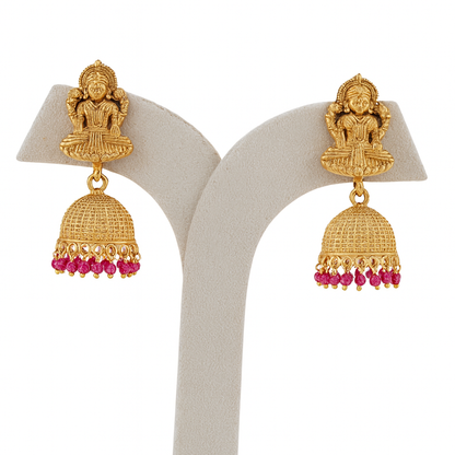 Aanura Temple Earrings with Red Stone Drop