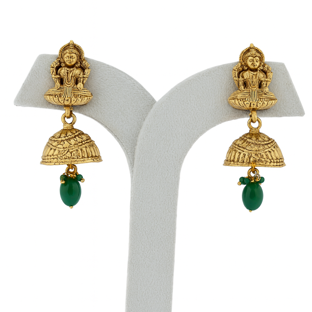 Aanura Temple Earrings with Red Stone Drop