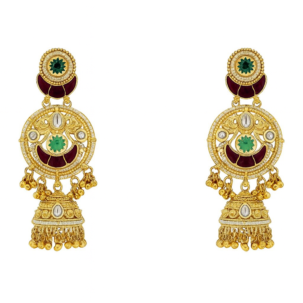 Aanura Gold-Plated Green Ruby Long Earrings