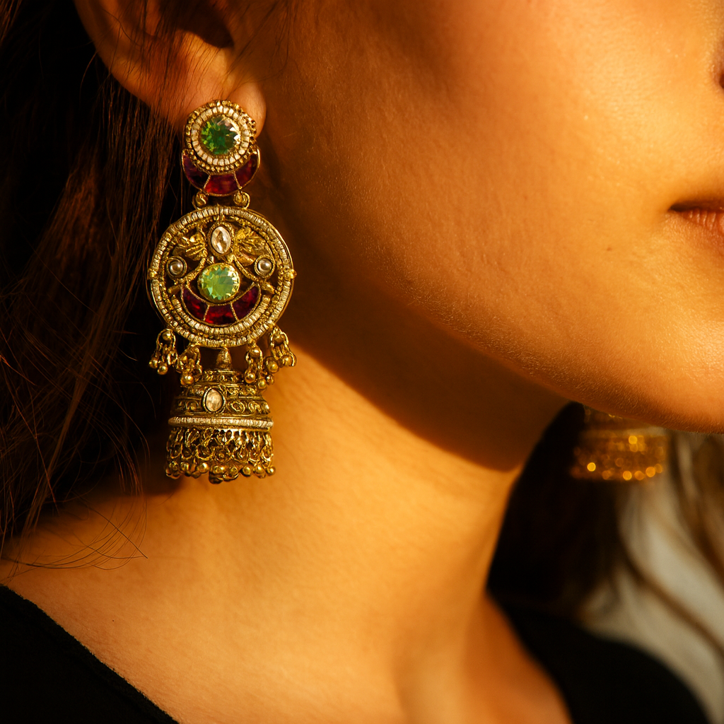Aanura Gold-Plated Green Ruby Long Earrings