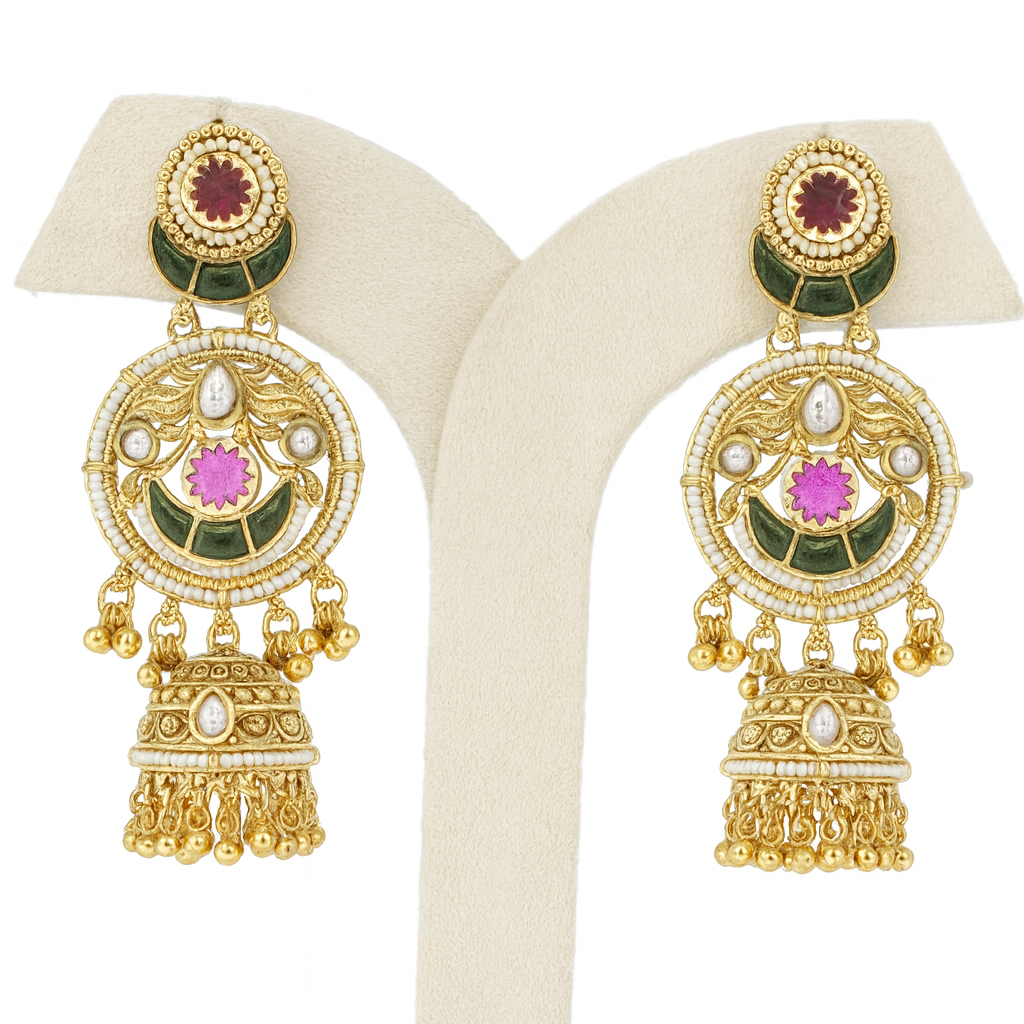 Aanura Gold-Plated Green Ruby Long Earrings