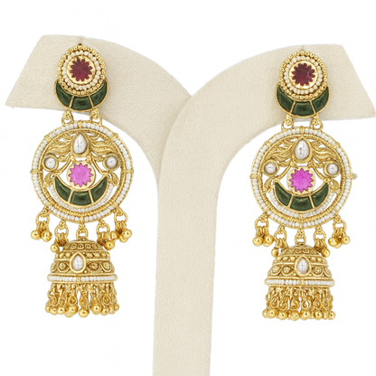 Aanura Gold-Plated Green Ruby Long Earrings
