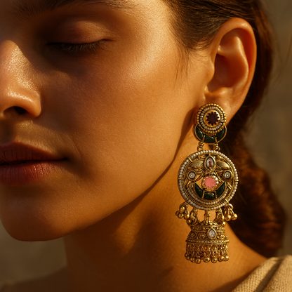 Aanura Gold-Plated Green Ruby Long Earrings