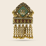 Aanura Gold-Plated Green Kundan Tassel Ring
