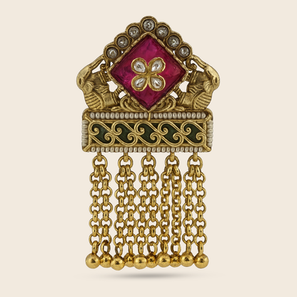 Aanura Gold-Plated Green Kundan Tassel Ring