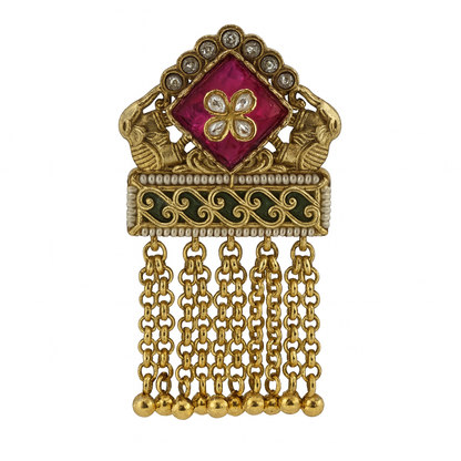 Aanura Gold-Plated Green Kundan Tassel Ring