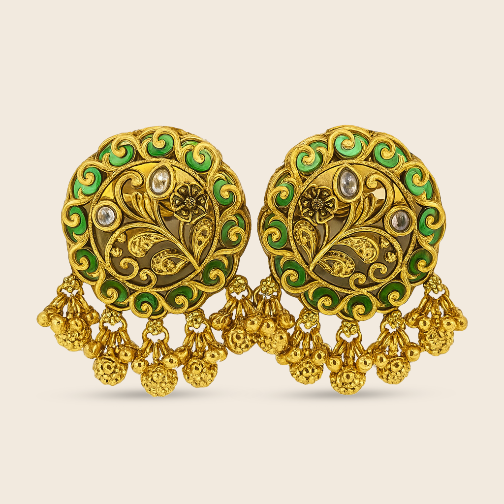 Aanura Gold-Plated Green Enamel Floral Rings