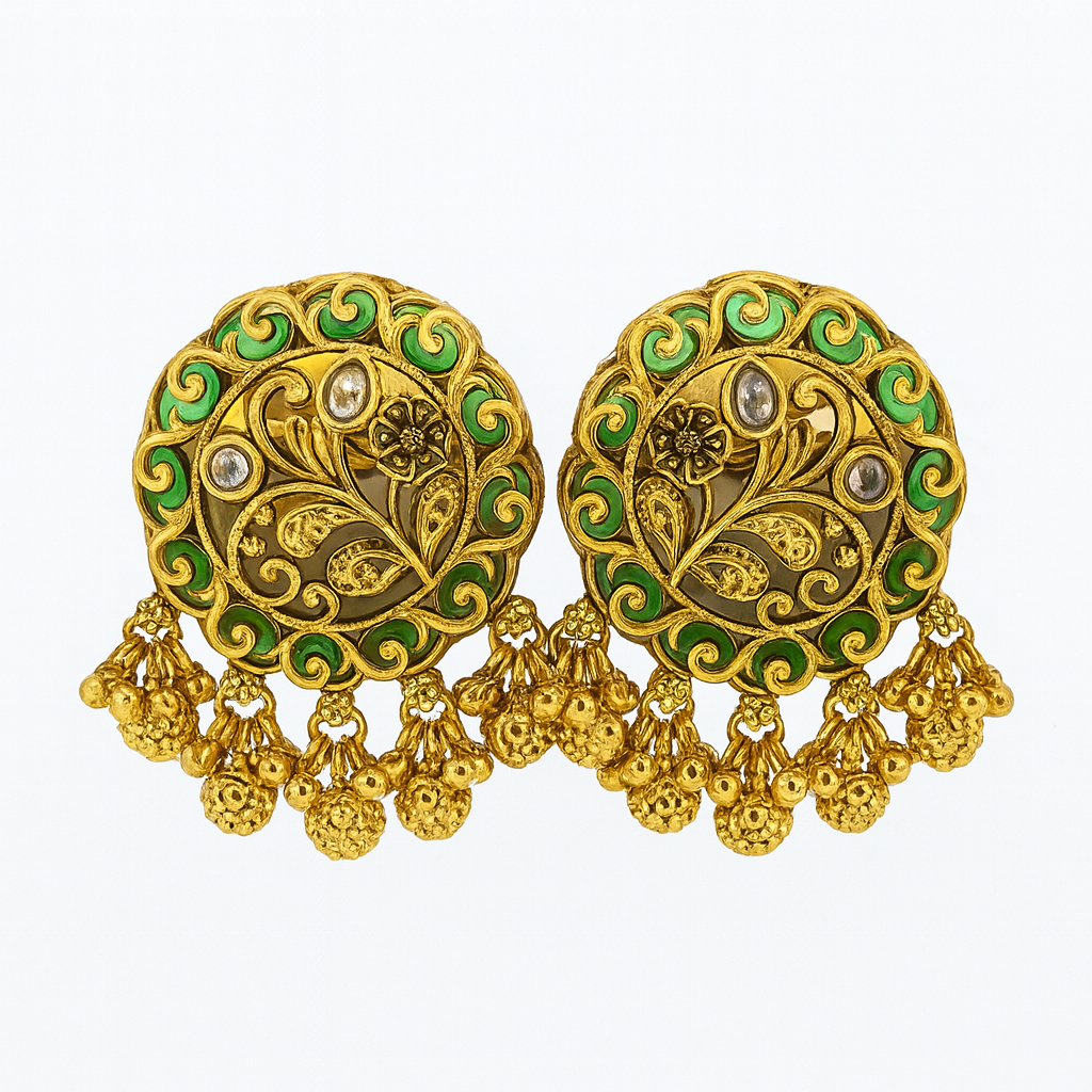 Aanura Gold-Plated Green Enamel Floral Rings